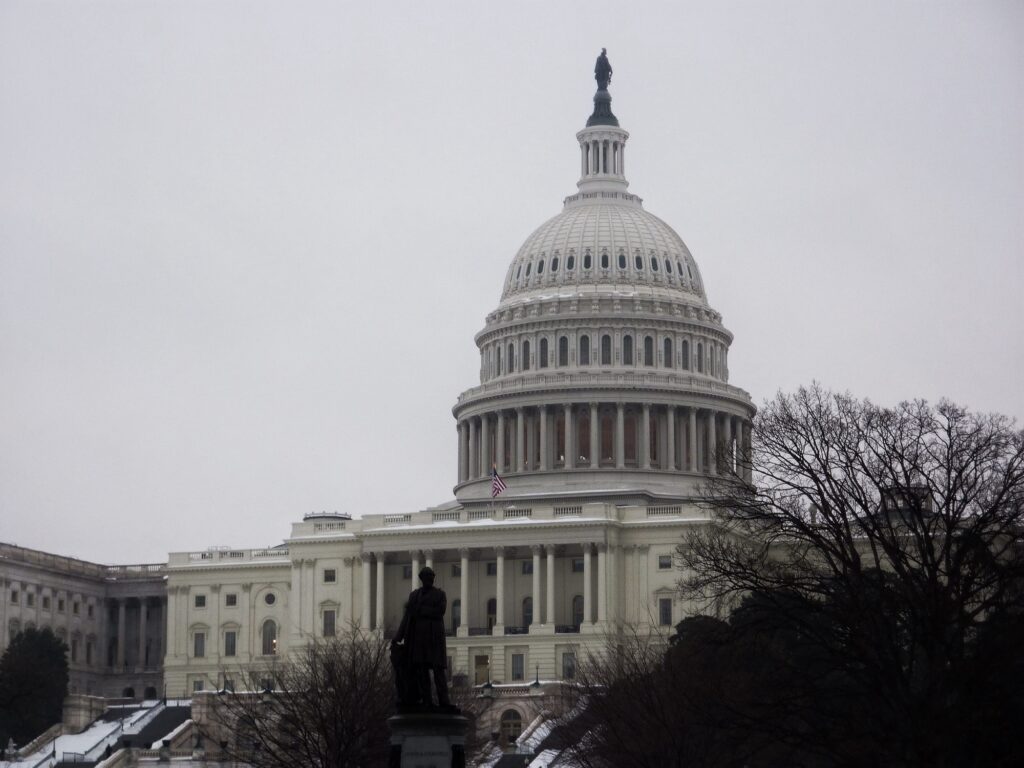 United States Capitol building under an overcast sky